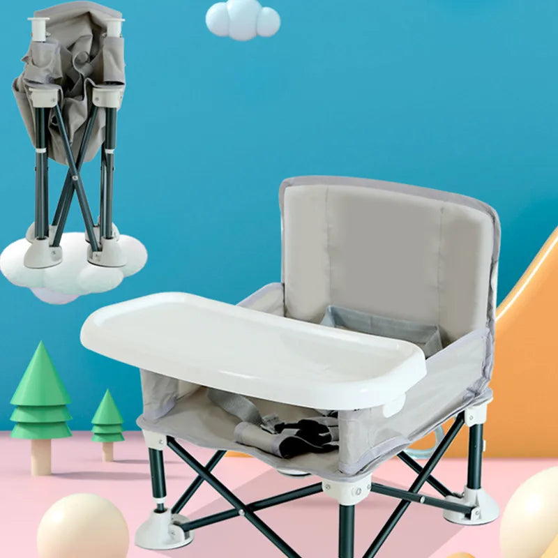 Baby Foldable Portable Dining Chair With Plate Grey