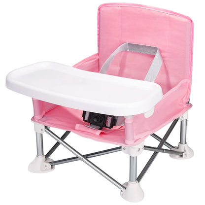 Baby Foldable Portable Dining Chair With Plate Pink